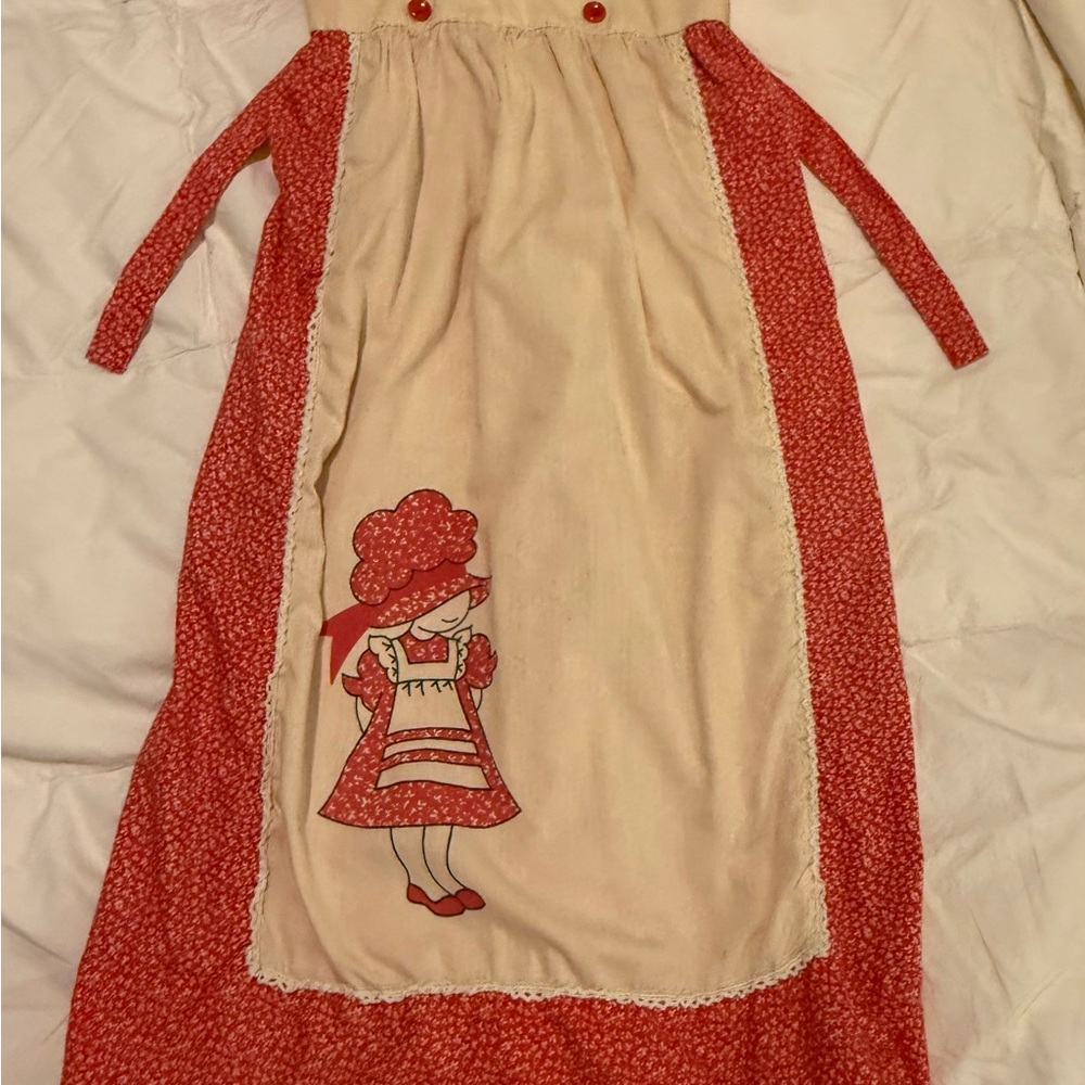 Vintage Red and Cream Dress with Faux Pinafore and Doll Design